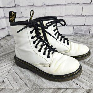Dr MARTENS Boots DOCS WHITE SIDE ZIP KIDS BOYS GIRLS 2 UK 1 Leather COMBAT PUNK